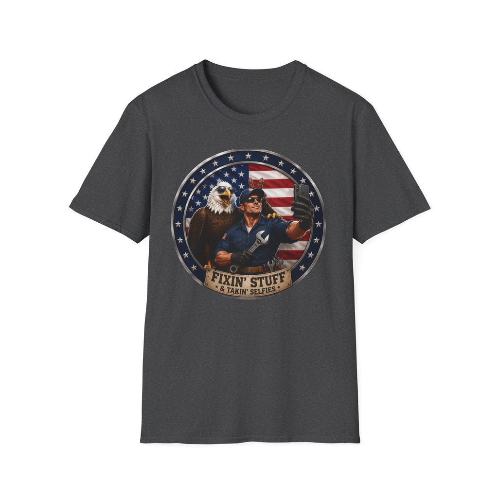 Patriotic "Fixin' Stuff" T-Shirt — American Eagle & Handyman Graphic