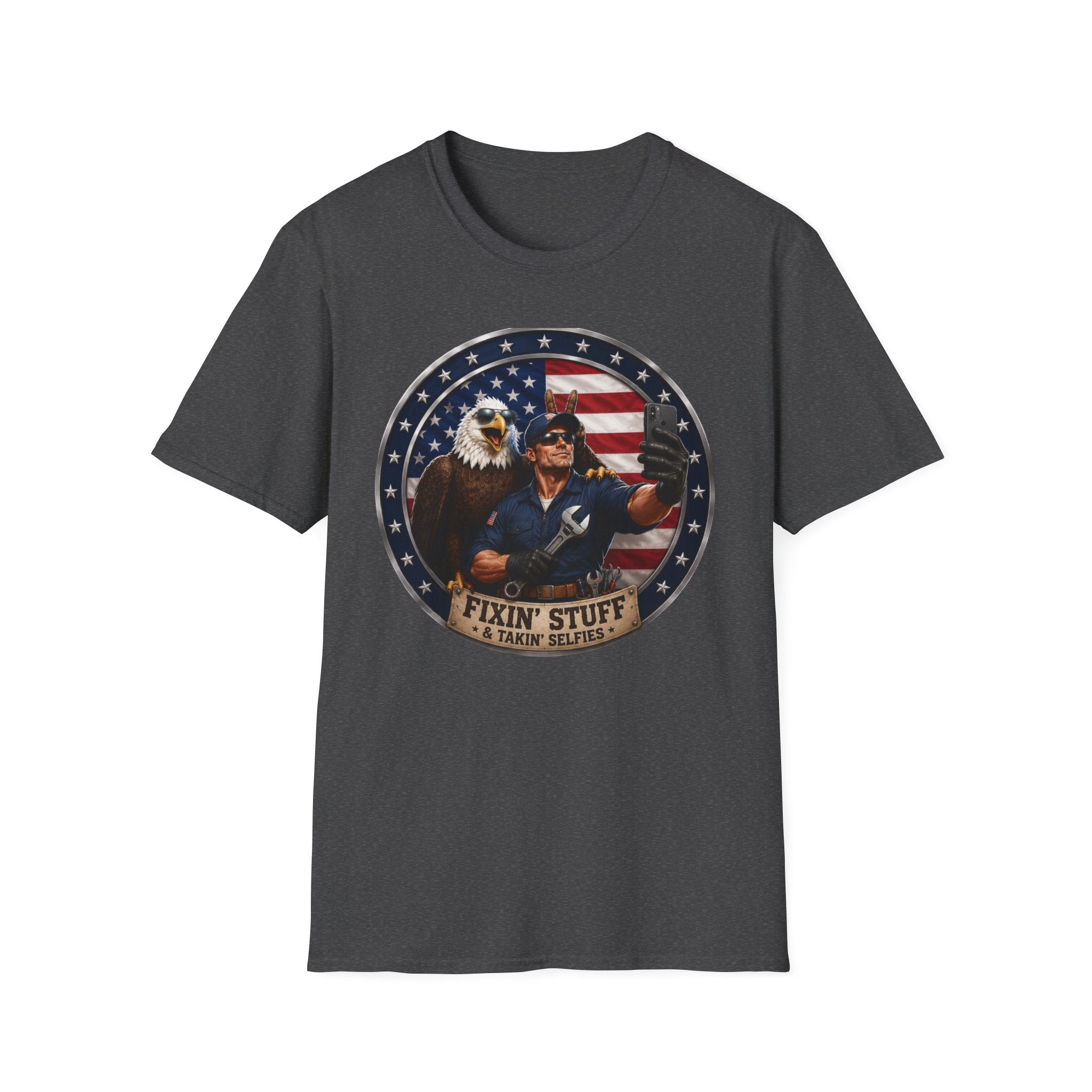 Patriotic "Fixin' Stuff" T-Shirt — American Eagle & Handyman Graphic