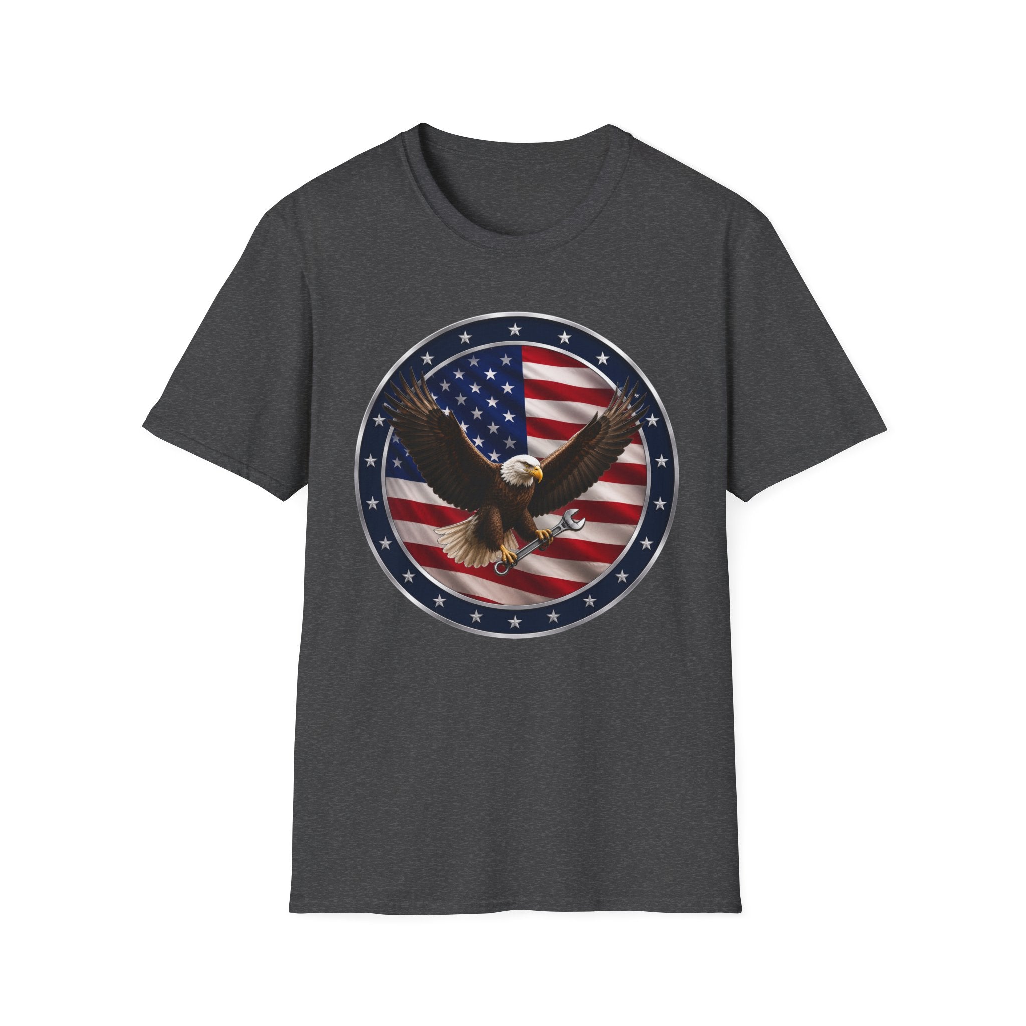 Patriotic Eagle Tee — Bald Eagle over American Flag Graphic