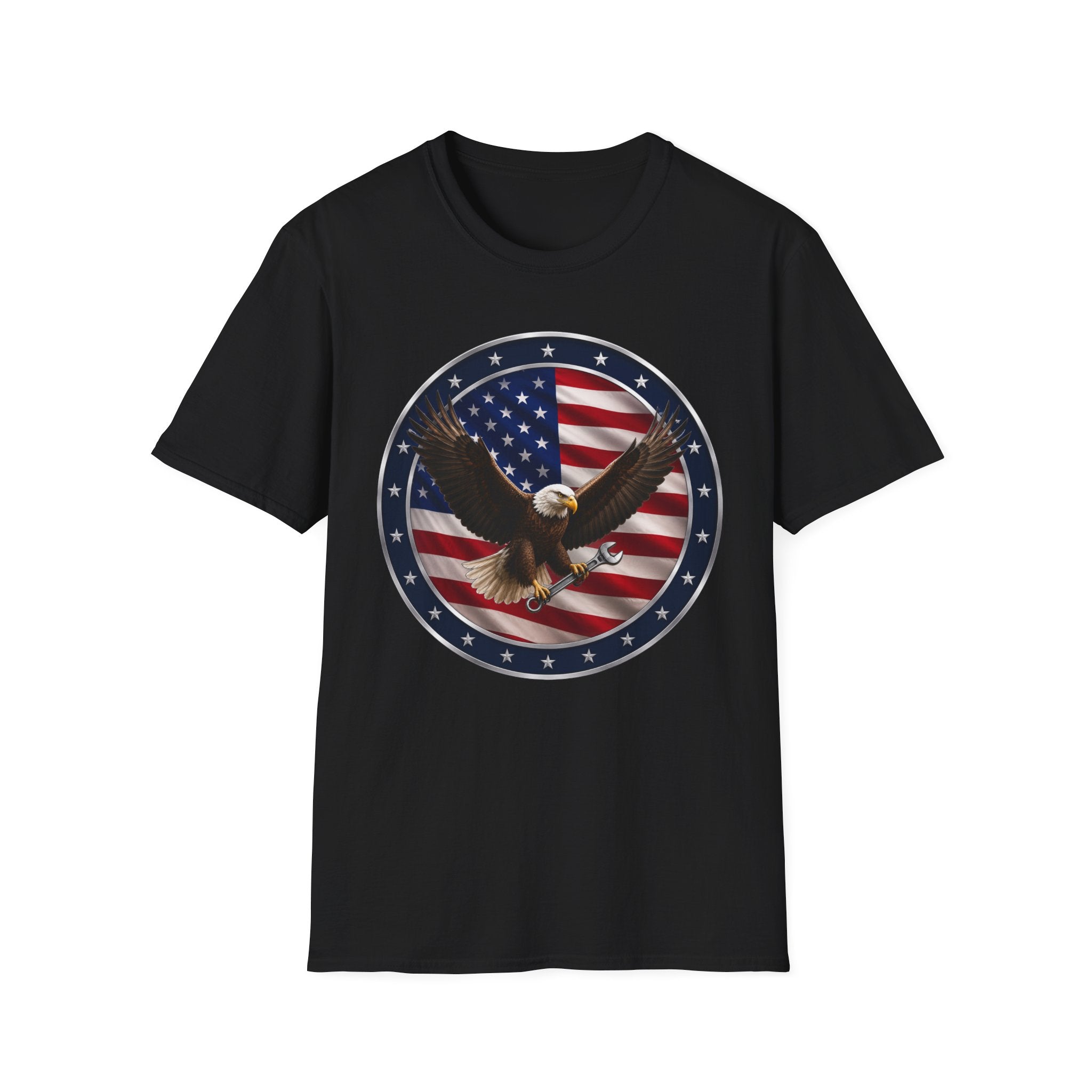 Patriotic Eagle Tee — Bald Eagle over American Flag Graphic