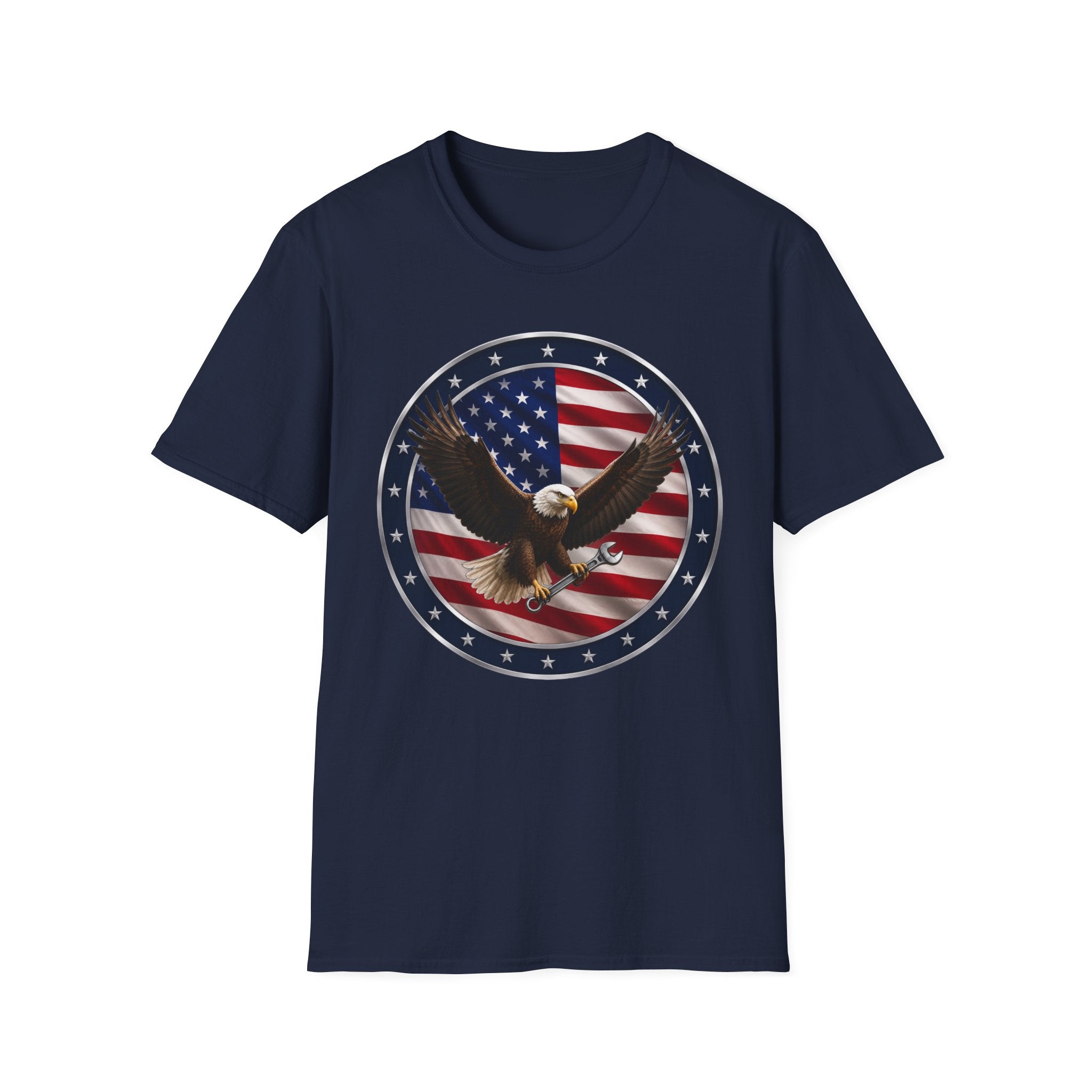 Patriotic Eagle Tee — Bald Eagle over American Flag Graphic