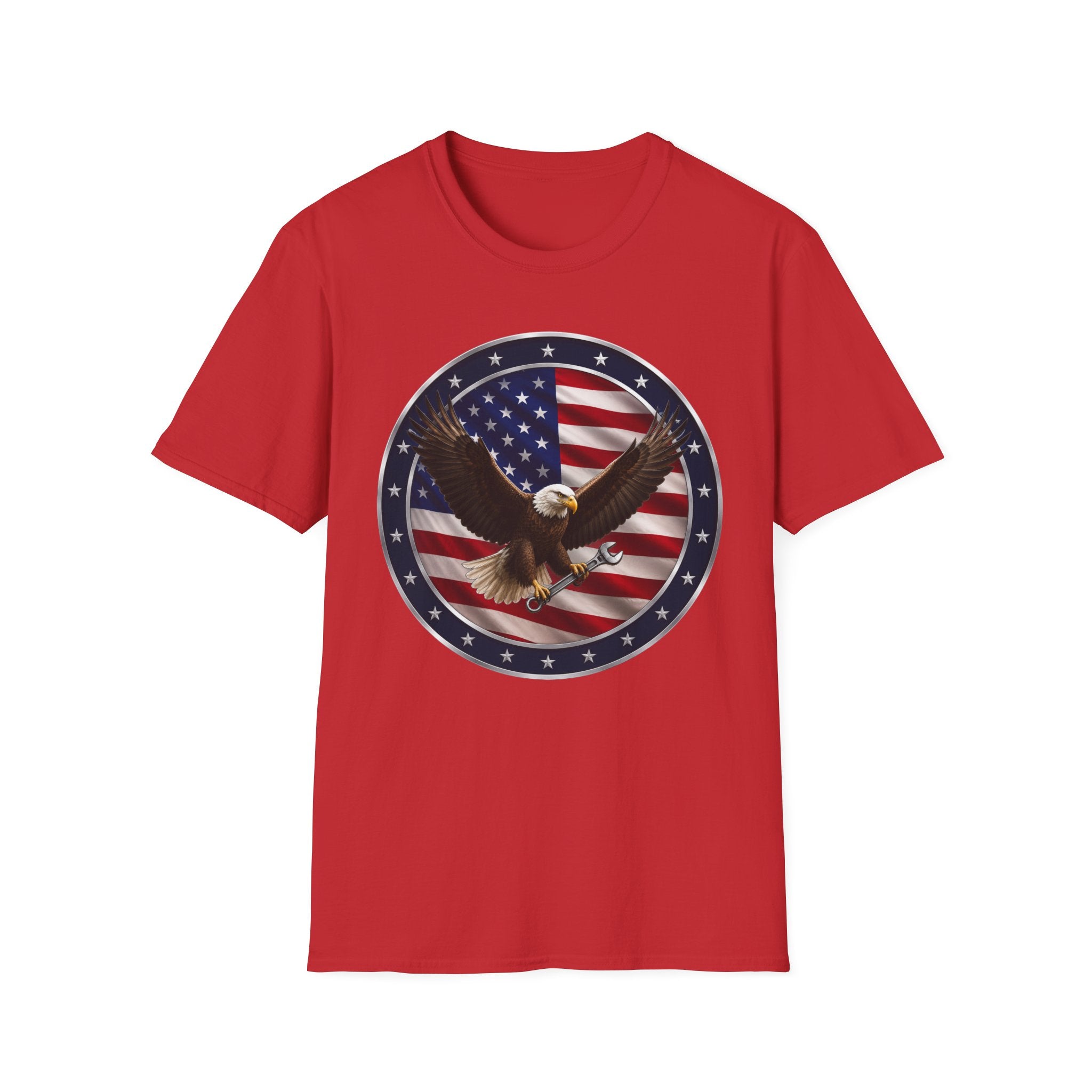 Patriotic Eagle Tee — Bald Eagle over American Flag Graphic