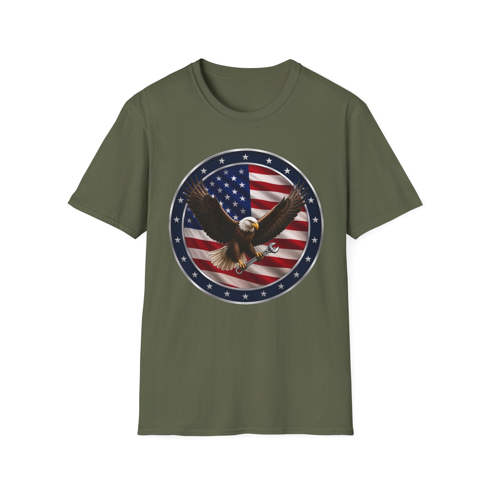 Patriotic Eagle Tee — Bald Eagle over American Flag Graphic