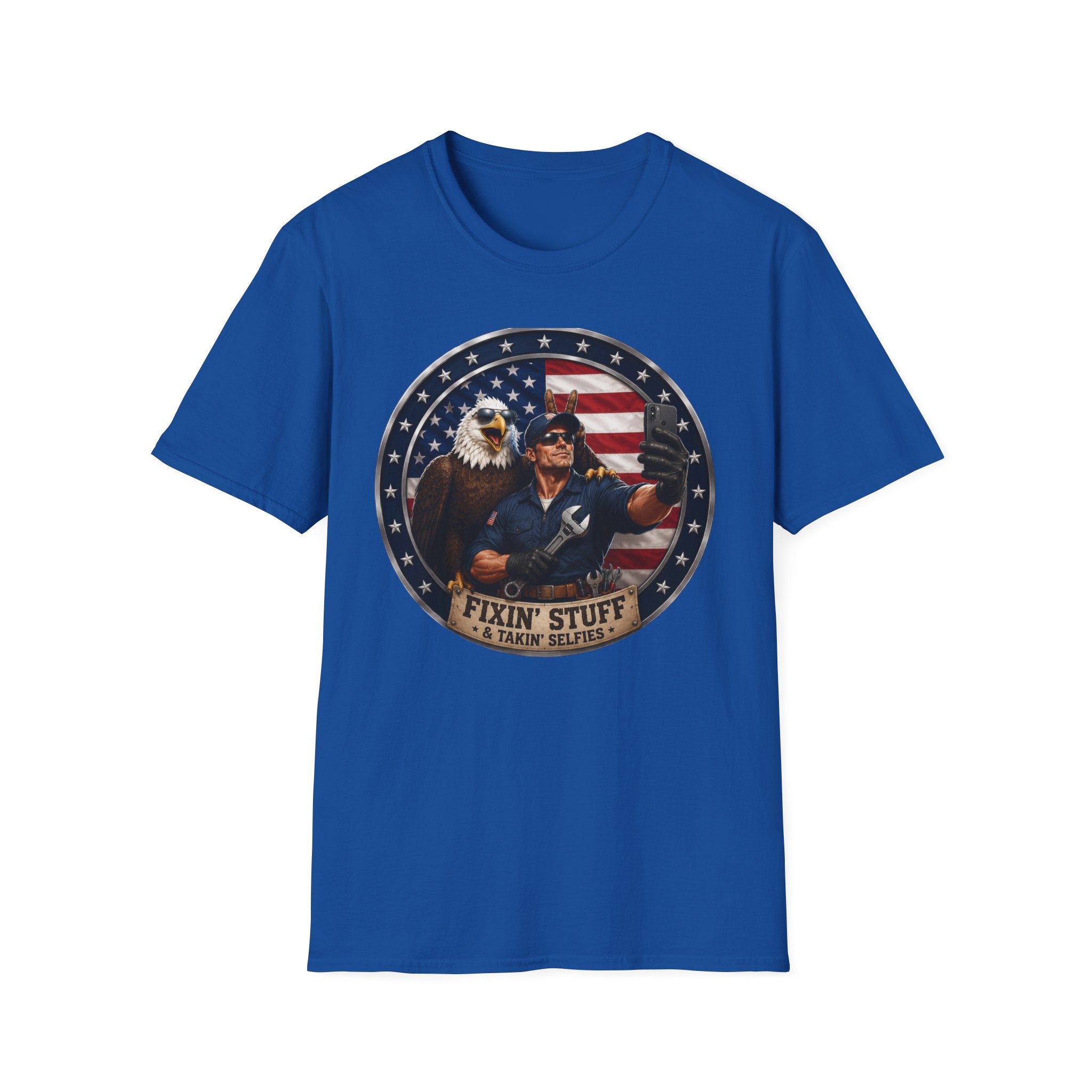 Patriotic "Fixin' Stuff" T-Shirt — American Eagle & Handyman Graphic