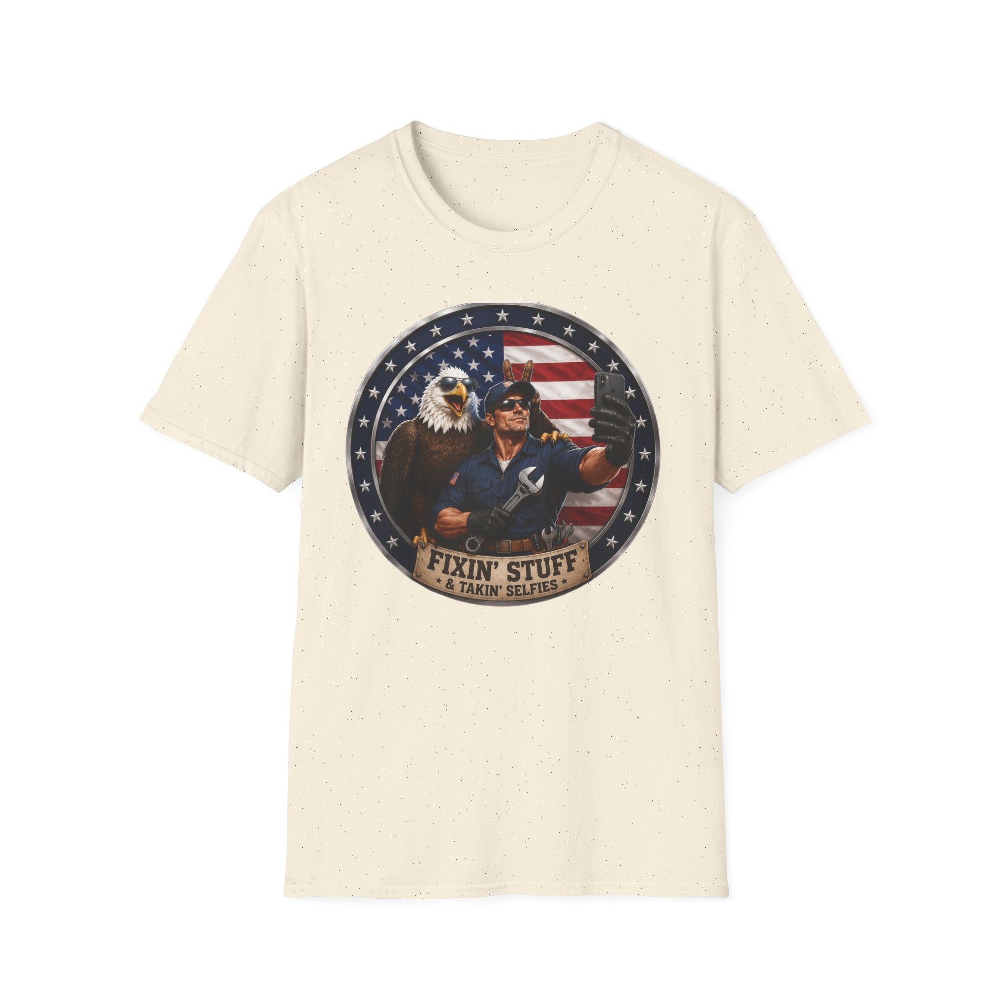 Patriotic "Fixin' Stuff" T-Shirt — American Eagle & Handyman Graphic