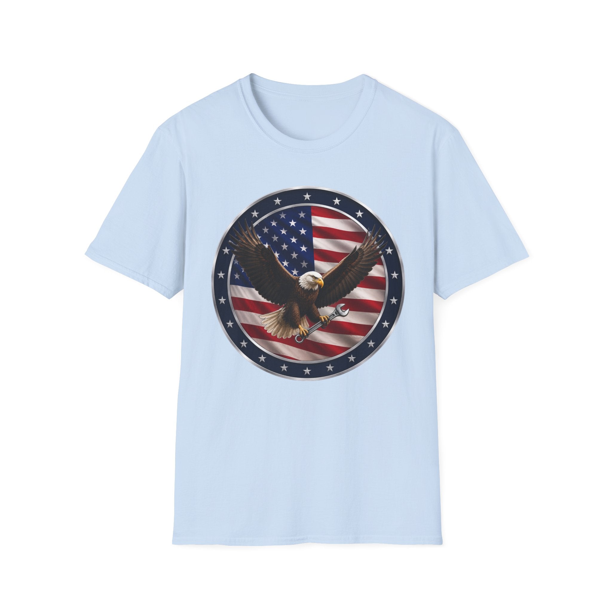 Patriotic Eagle Tee — Bald Eagle over American Flag Graphic