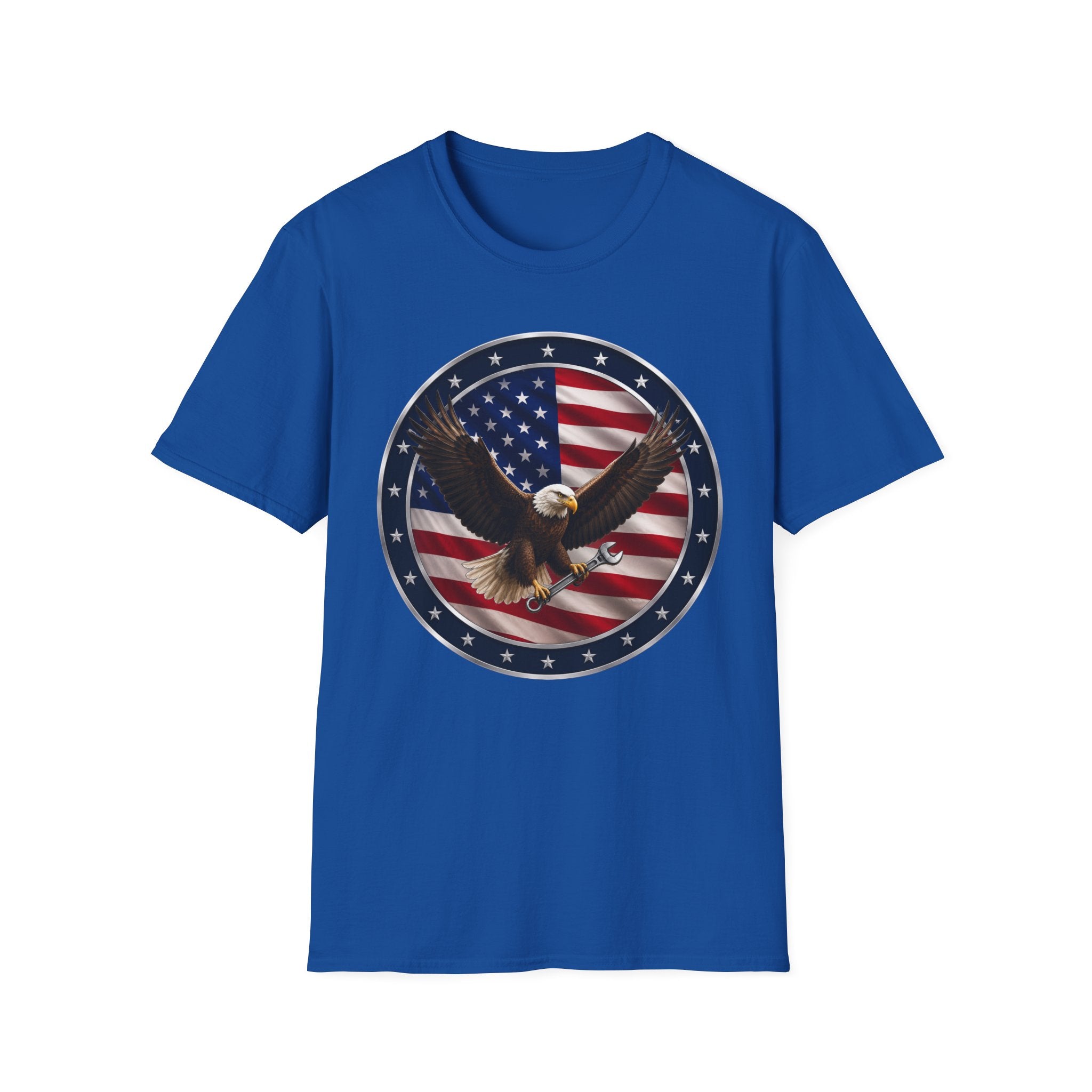 Patriotic Eagle Tee — Bald Eagle over American Flag Graphic