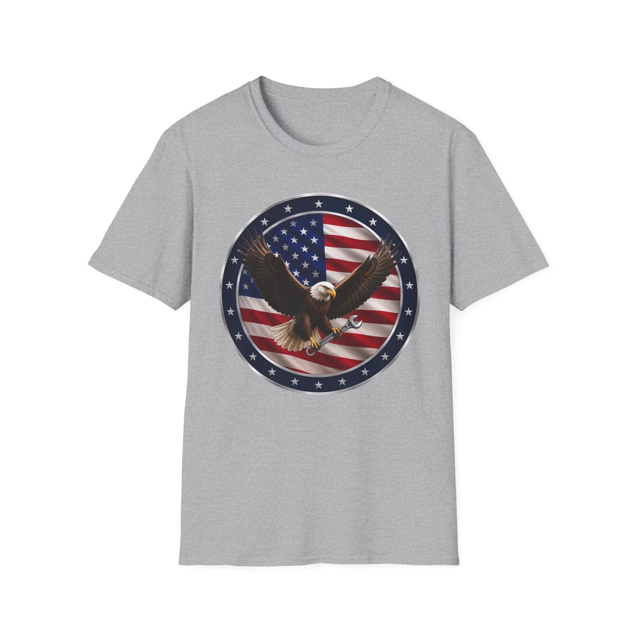 Patriotic Eagle Tee — Bald Eagle over American Flag Graphic