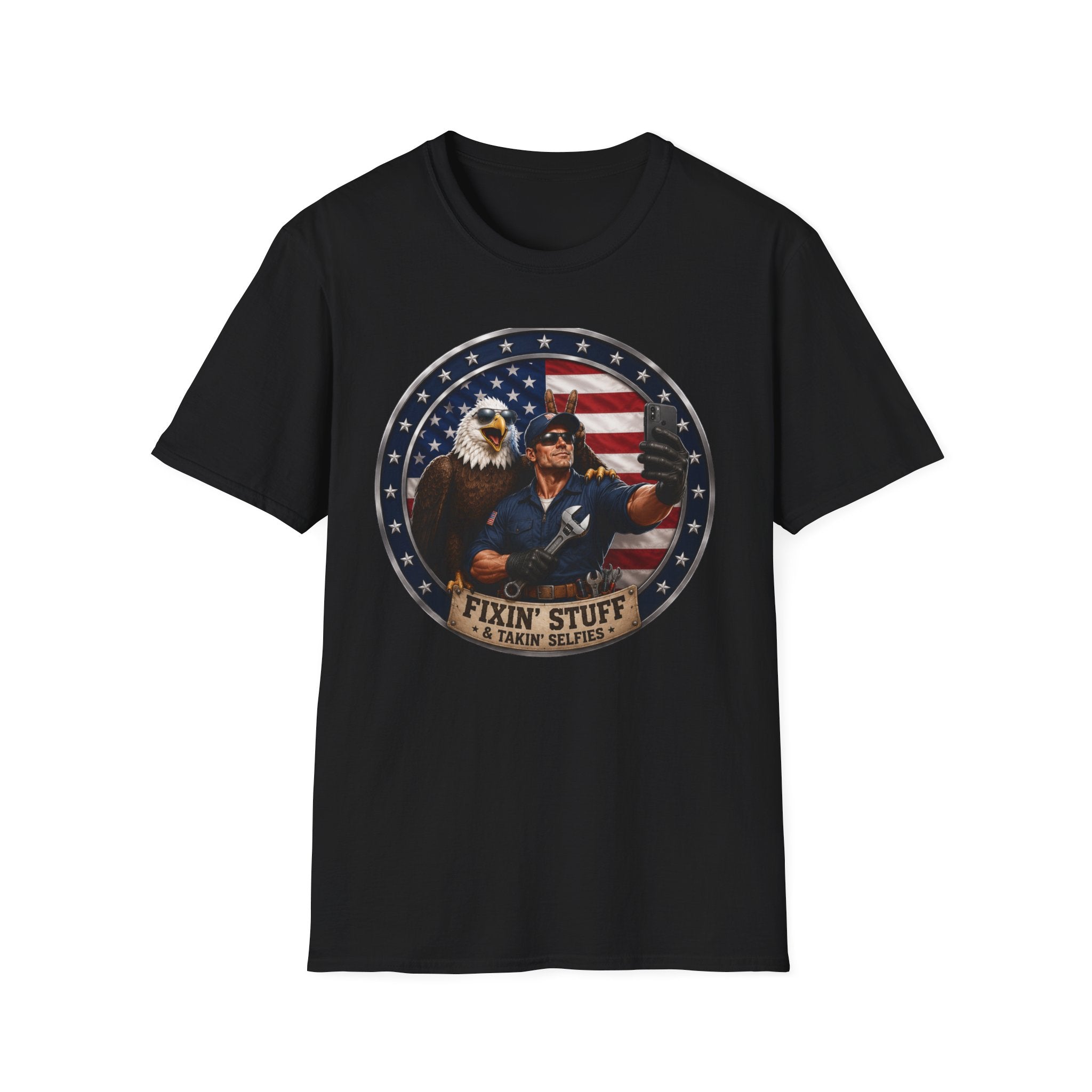 Patriotic "Fixin' Stuff" T-Shirt — American Eagle & Handyman Graphic