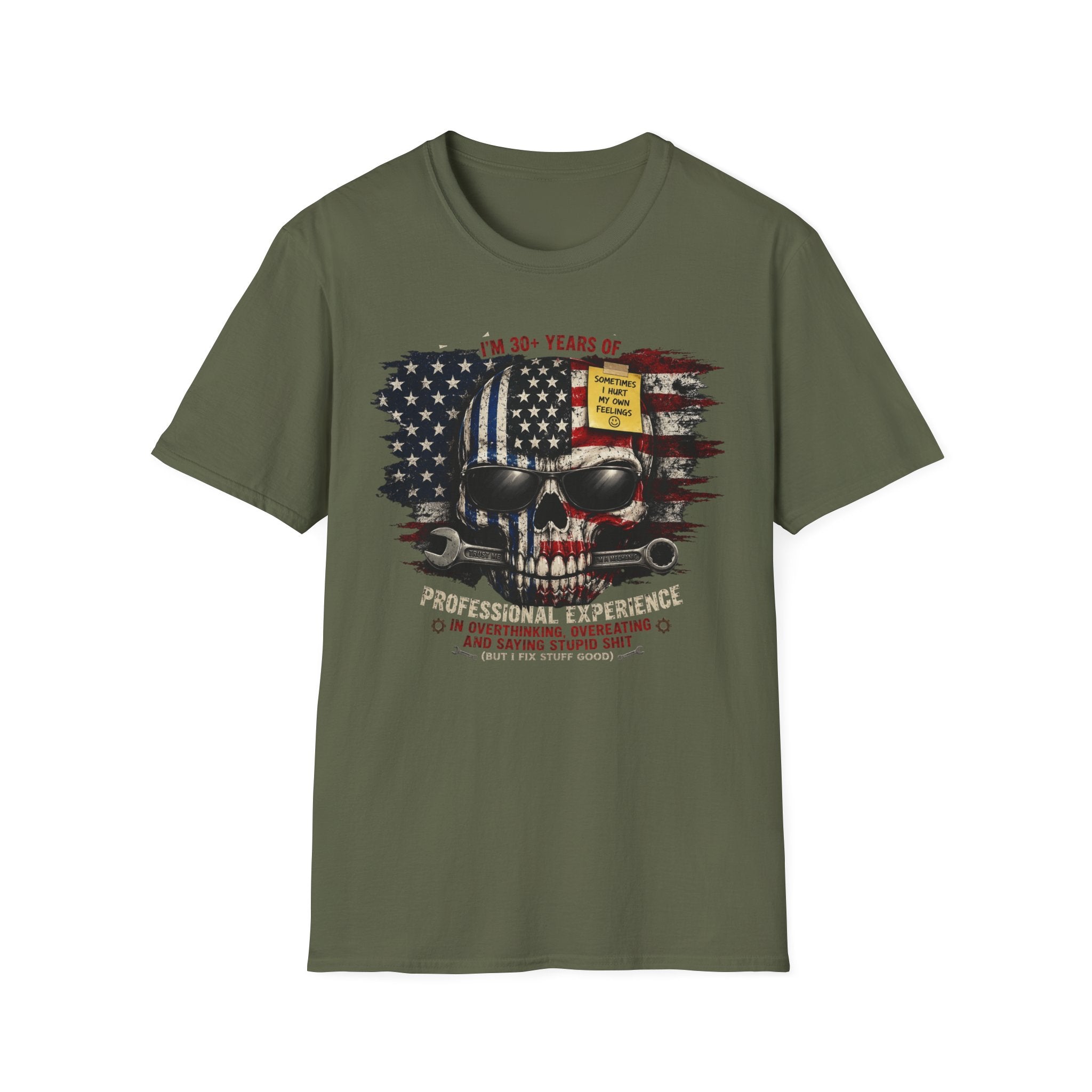 30+ Years Veteran Skull American Flag Graphic Tee