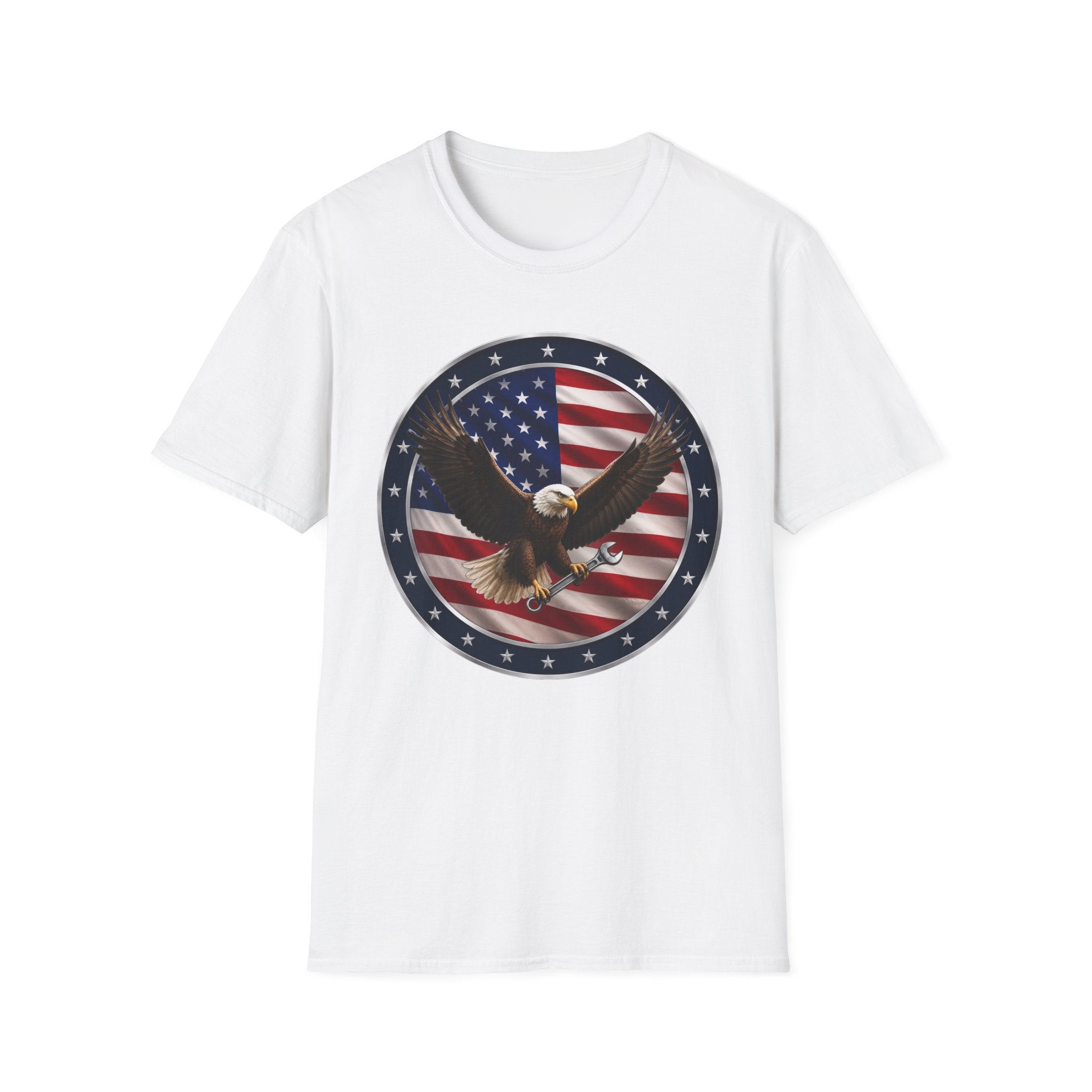Patriotic Eagle Tee — Bald Eagle over American Flag Graphic