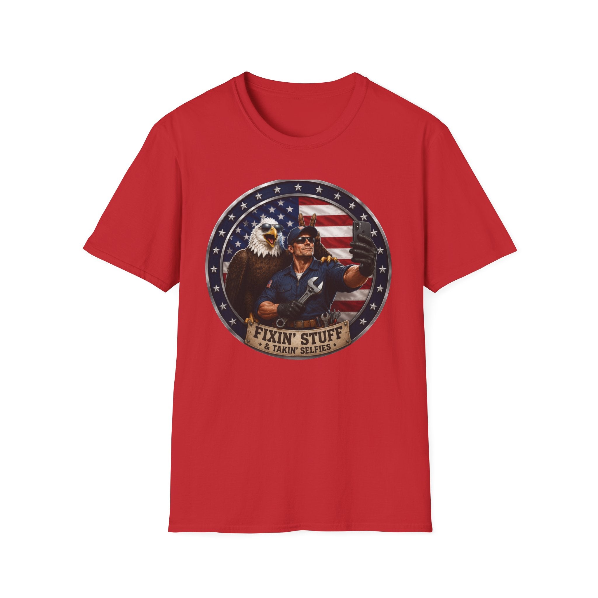 Patriotic "Fixin' Stuff" T-Shirt — American Eagle & Handyman Graphic