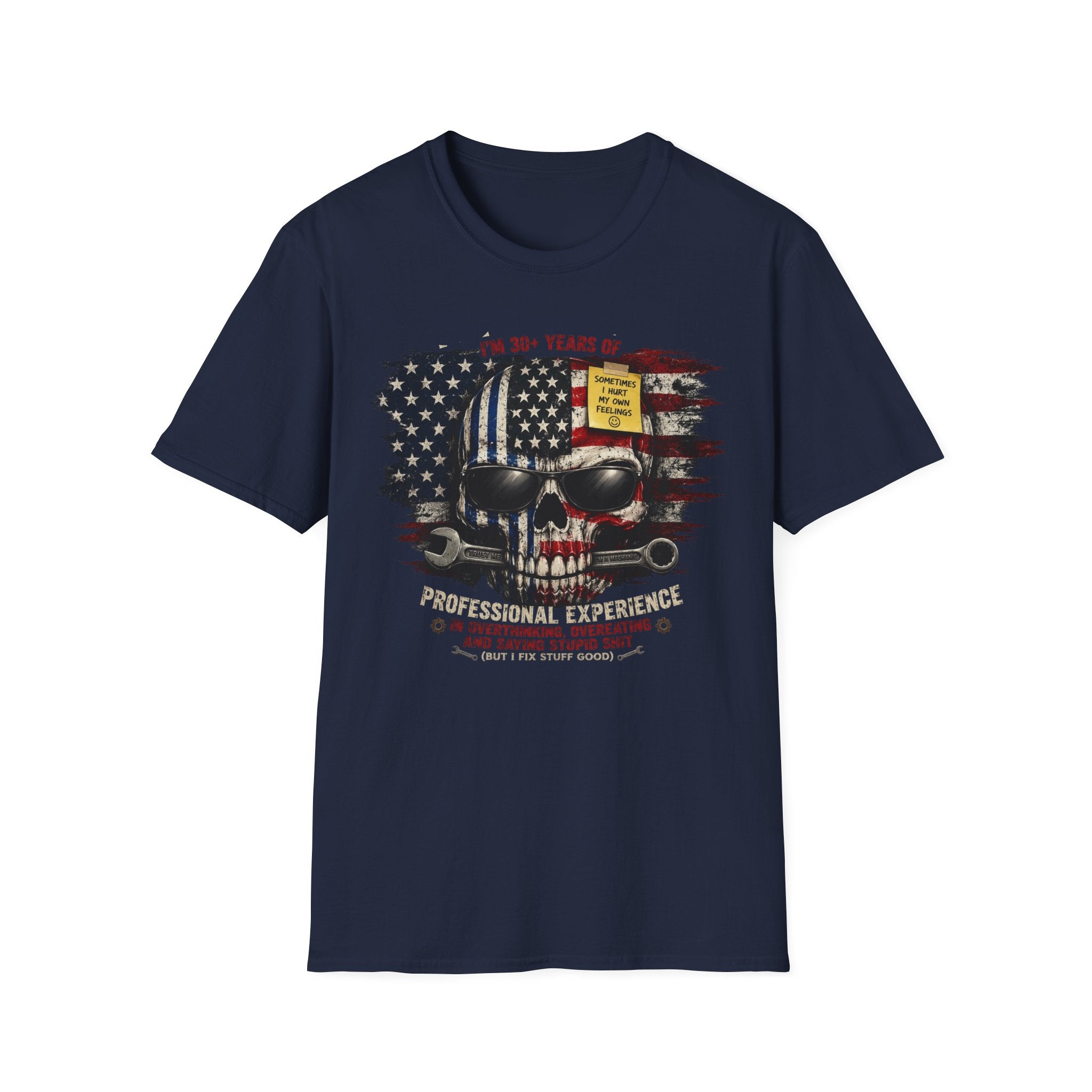 30+ Years Veteran Skull American Flag Graphic Tee