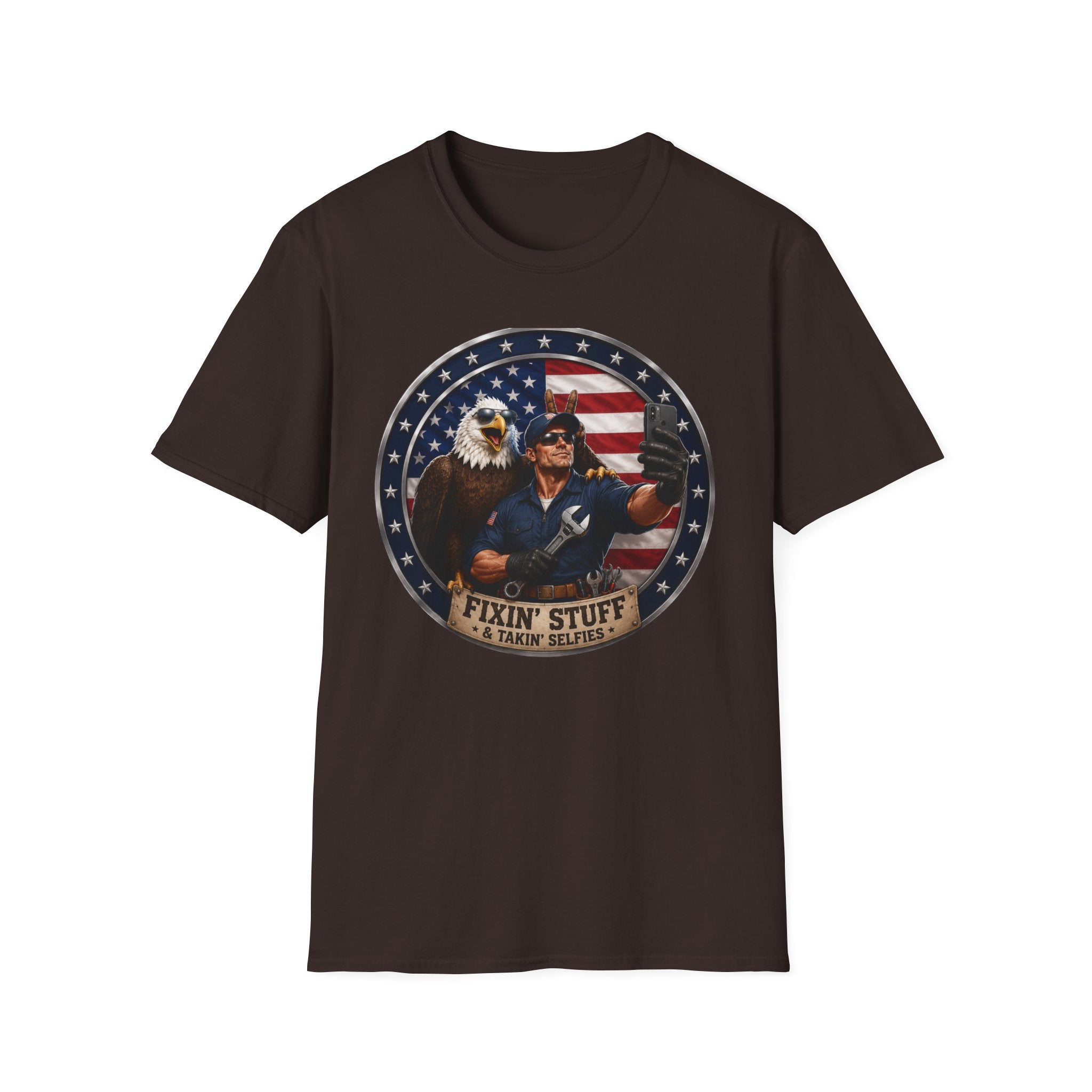 Patriotic "Fixin' Stuff" T-Shirt — American Eagle & Handyman Graphic