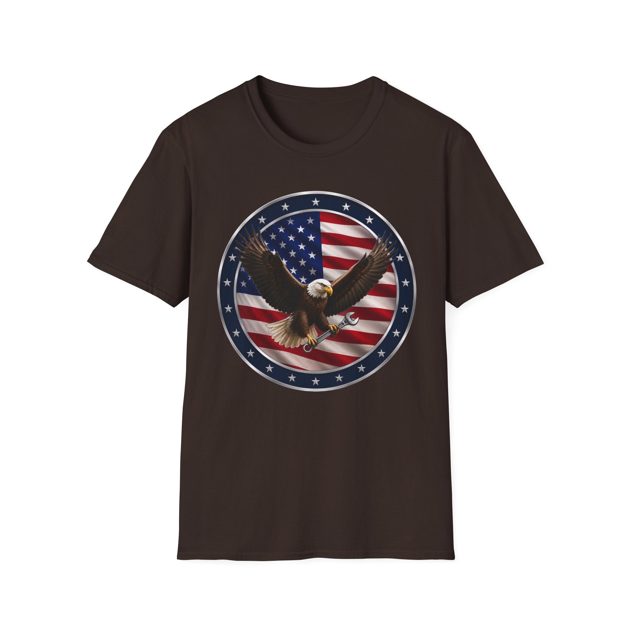 Patriotic Eagle Tee — Bald Eagle over American Flag Graphic
